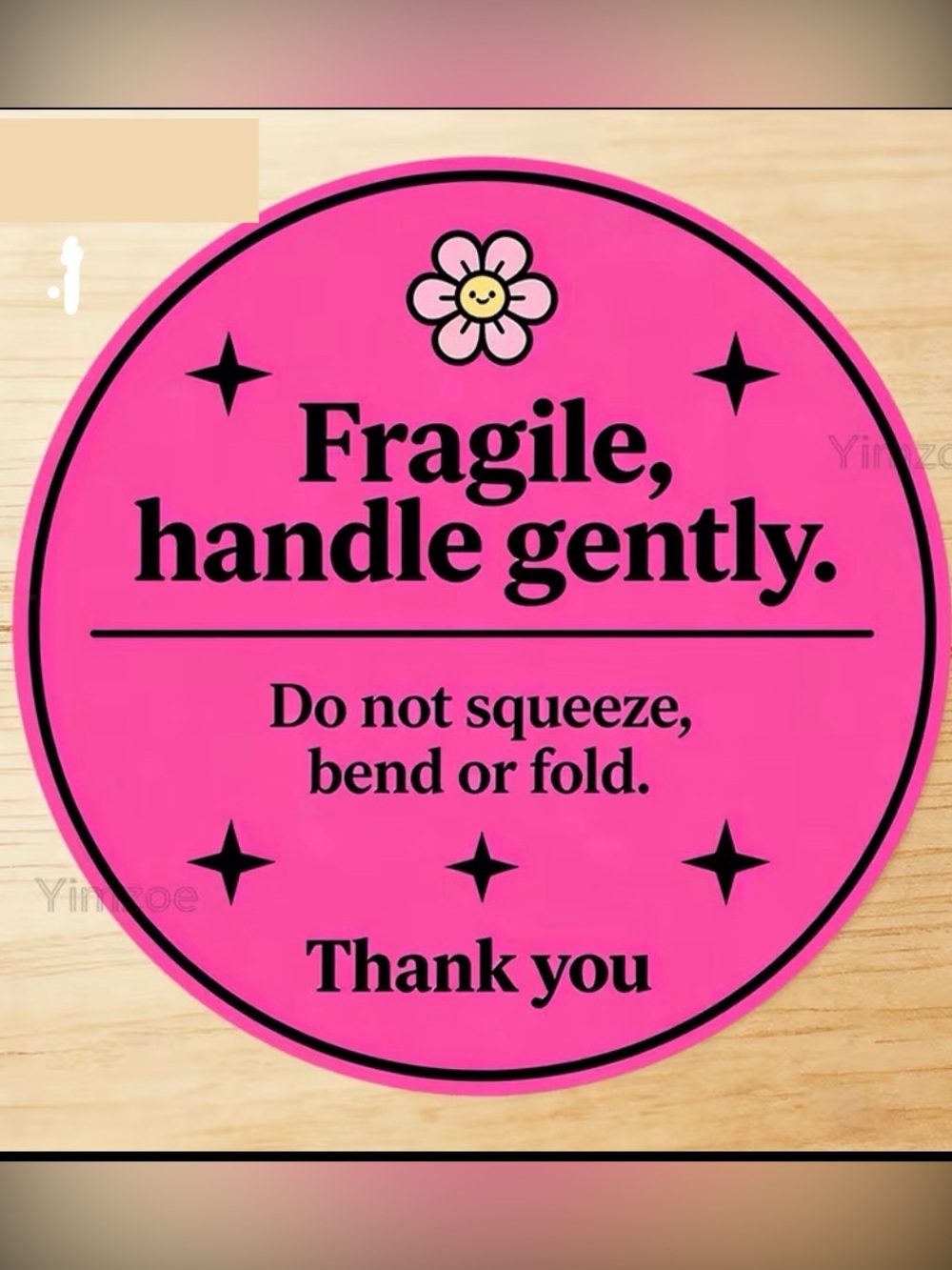 Pink '”Fragile, Handle Gently, Do Not Squeeze, Bend, or Fold” Stickers - 96 pcs